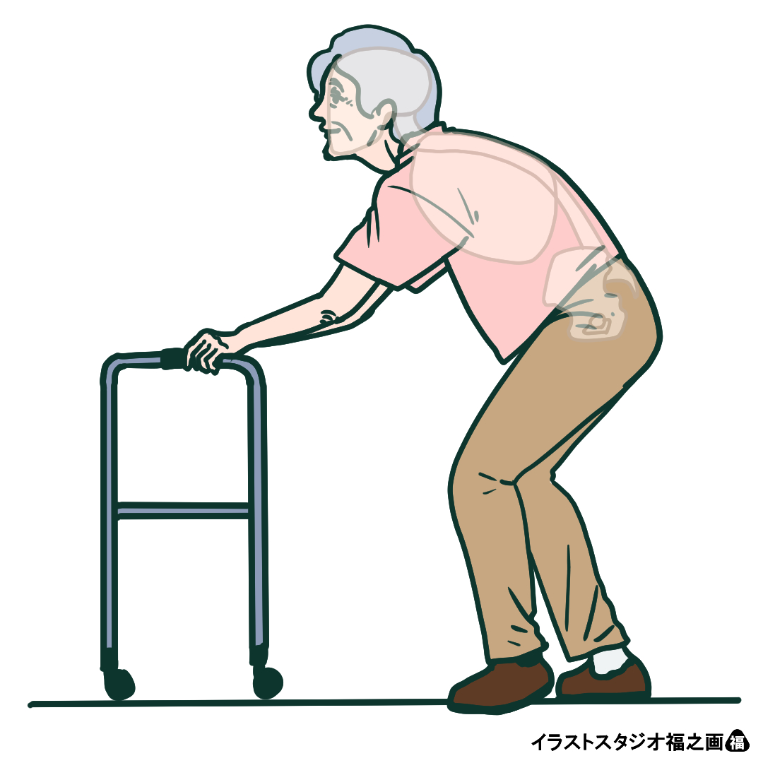 歩行器が先に進む、歩行、体幹、イラスト